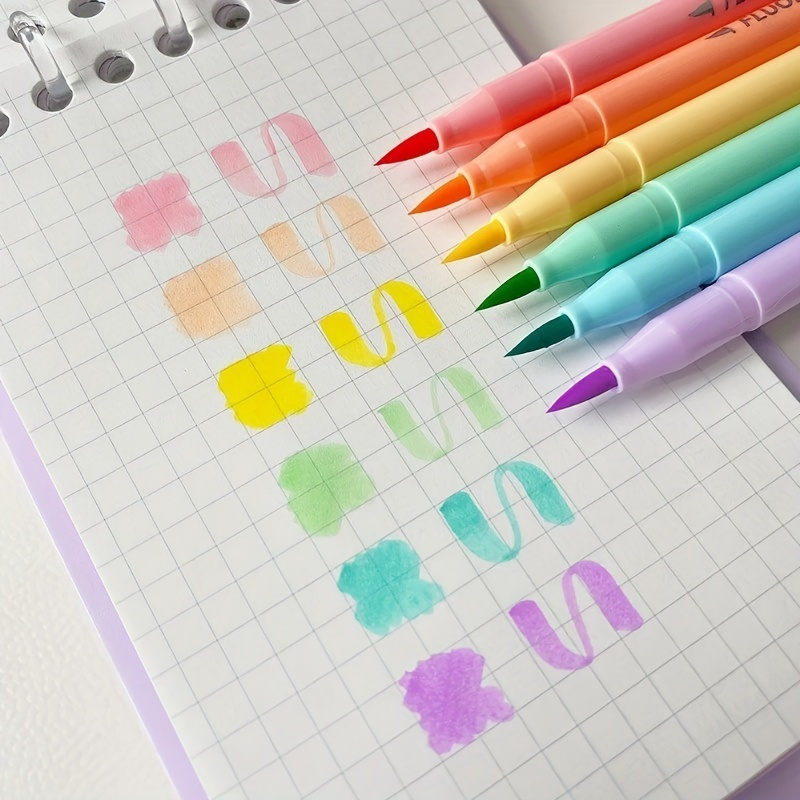 Pastel Highlighter Set Double Ended - 6pcs Soft Brush Fluorescence Pen Set