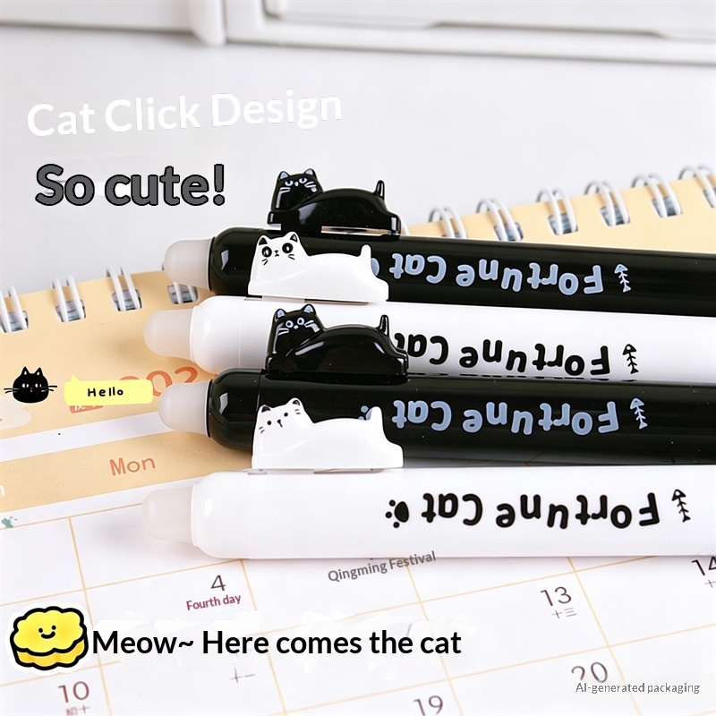 4pcs  Cute Cat Erasable Gel Pe - огляд і ціна Retractable Eraser Pen Click