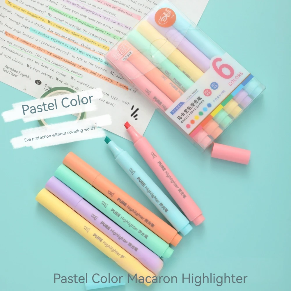 6Pcs/set Pastel Color Macaron  - огляд і ціна Pastel Highlighter Set Double Ended
